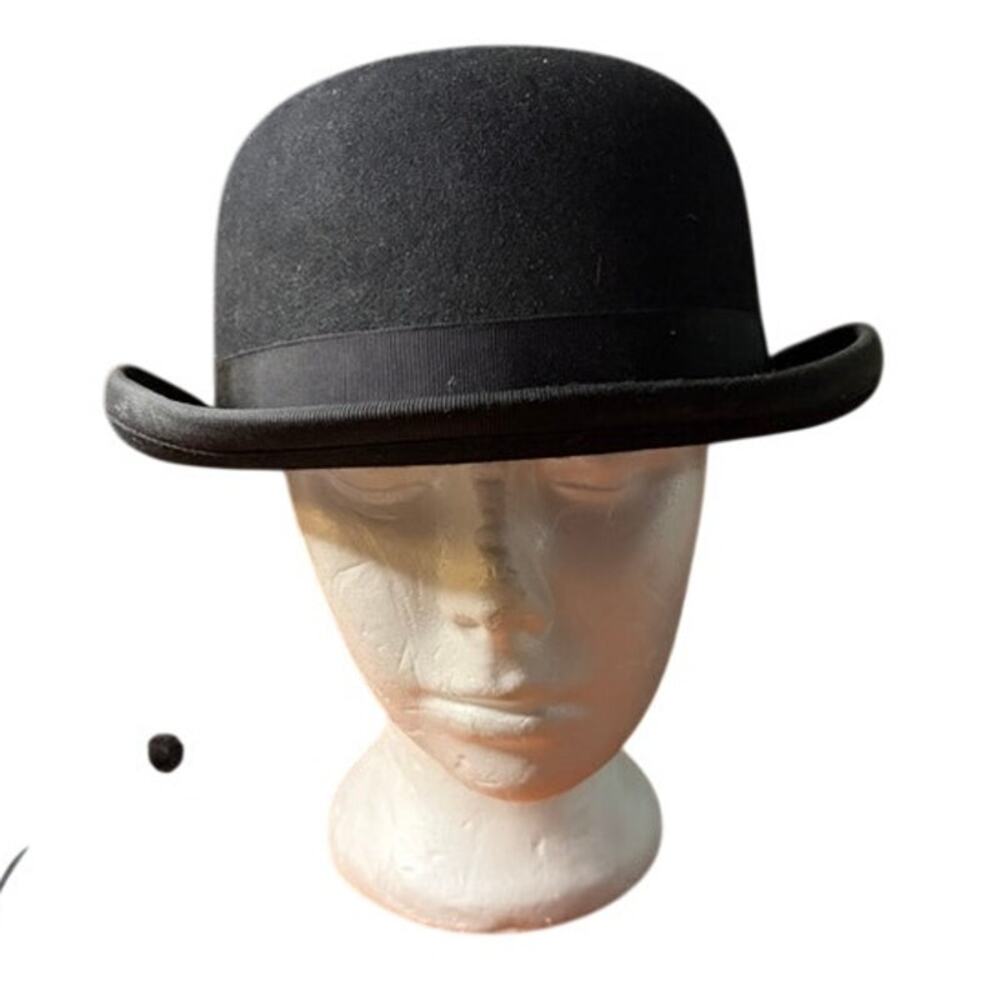 Vintage Black Wool Bowler Derby Hat 7 1/8 Equestrian Riding Hunt Courage